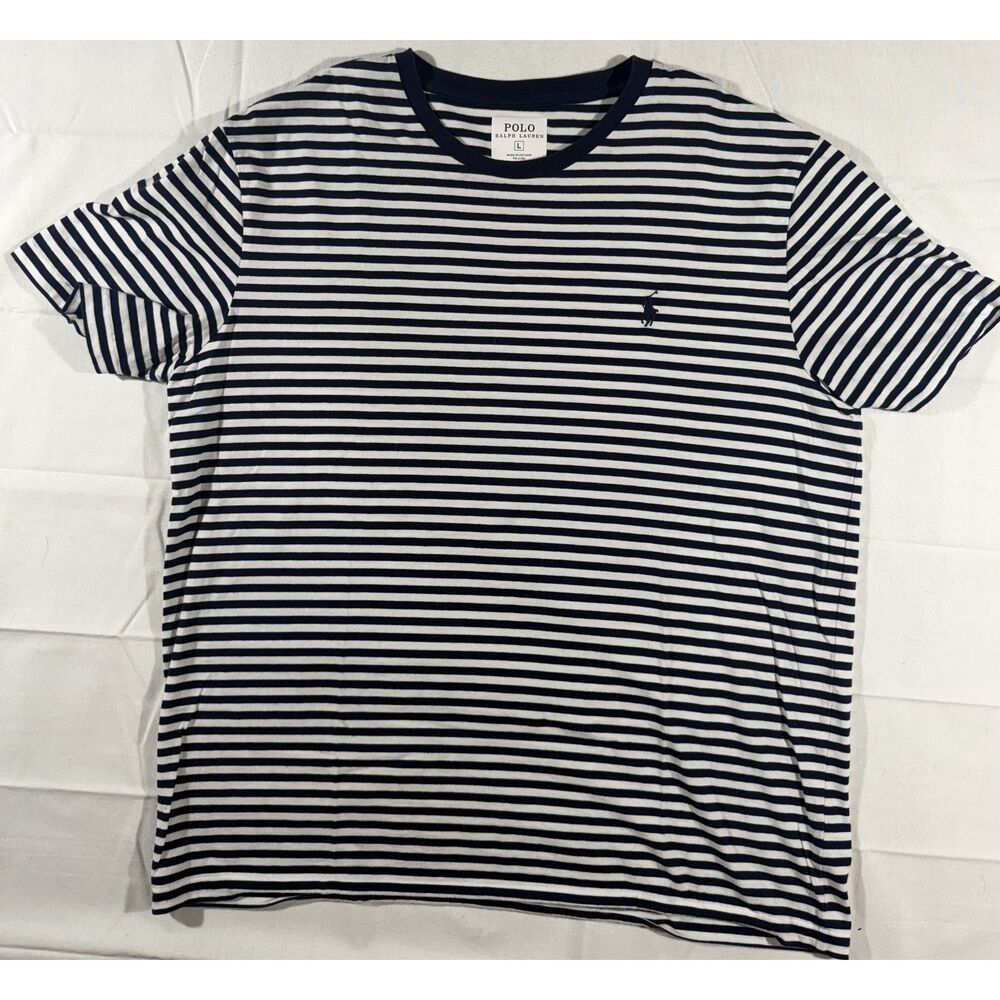 Polo Ralph Lauren Men's L Navy White Striped Pony Logo T-Shirt
